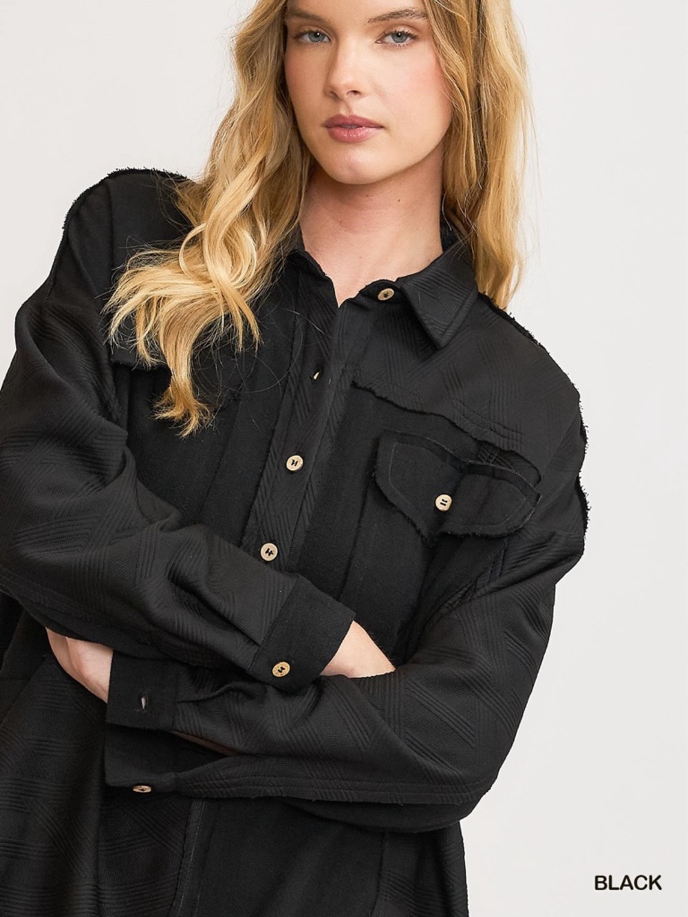 Umgee Linen Blend Half Button Down Top